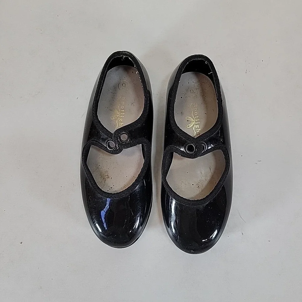 Spotlights Black Patent Tap Dance Shoes‎ Girls Size 9 Youth Mary Jane Slip On